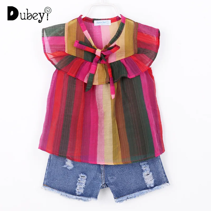 New Girls Boutique Outfits Littler Girl Rainbow Striped T-shirt + Denim Shorts 2ps Suit for Toddler Girl Holiday Party
New Girls Boutique Outfits Littler Girl Rainbow Striped T-shirt + Denim Shorts 2ps Suit for Toddler Girl Holiday Party