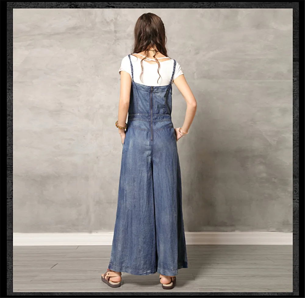 Vintage Jumpsuit Women 2019 Boho New Women Spaghetti Strap Bodysuit Denim Summer Embroidery Wide Leg Jumpsuits K306DZ Bodysuits (17)