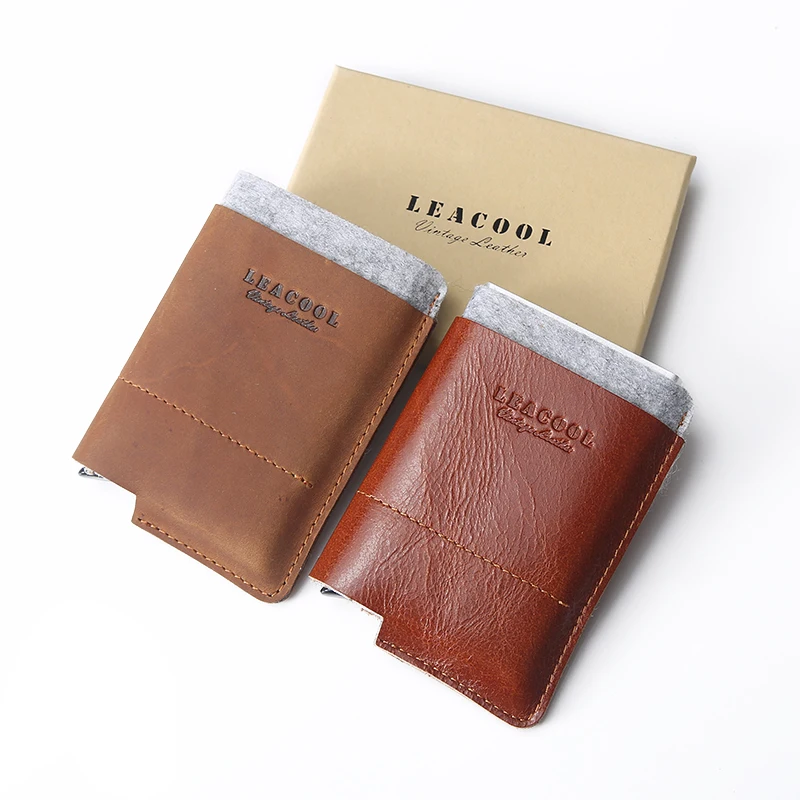 LEACOOL Antitheft Men Vintage Credit Card Holder Blocking Rfid Wallet Leather Unisex Security Information Aluminum Metal Purse
LEACOOL Antitheft Men Vintage Credit Card Holder Blocking Rfid Wallet Leather Unisex Security Information Aluminum Metal Purse