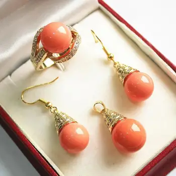 noble new jewelry salmon pink 18KGP + 12mm shell pearl pendant, earring, , ring set AA1013
noble new jewelry salmon pink 18KGP + 12mm shell pearl pendant, earring, , ring set AA1013