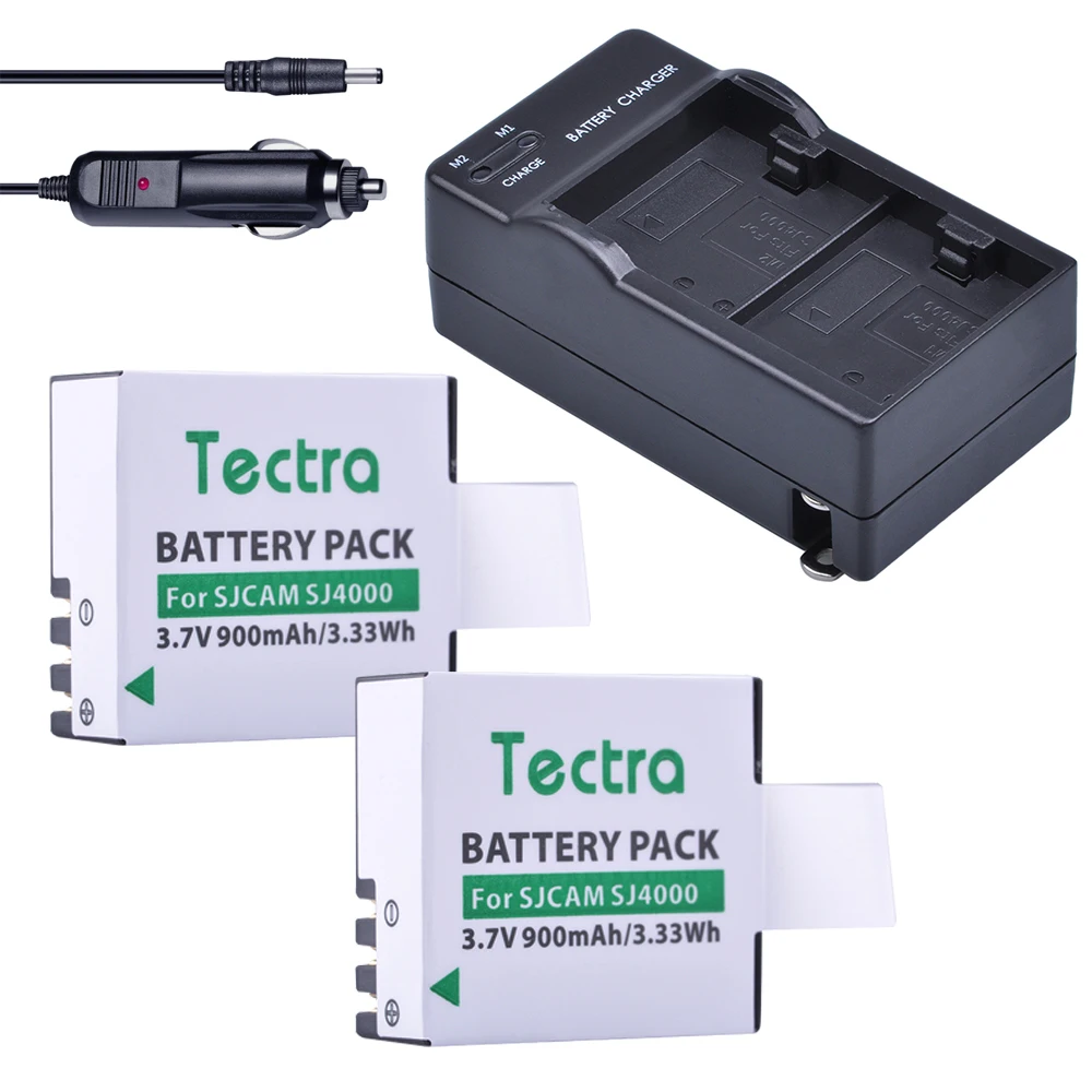 Tectra 2Pcs SJCAM SJ4000 Battery +Dual Charger US/EU for SJ 5000 SJ6000 SJ7000 SJ8000 SJ9000 SJM10 Sports Camera | Электроника