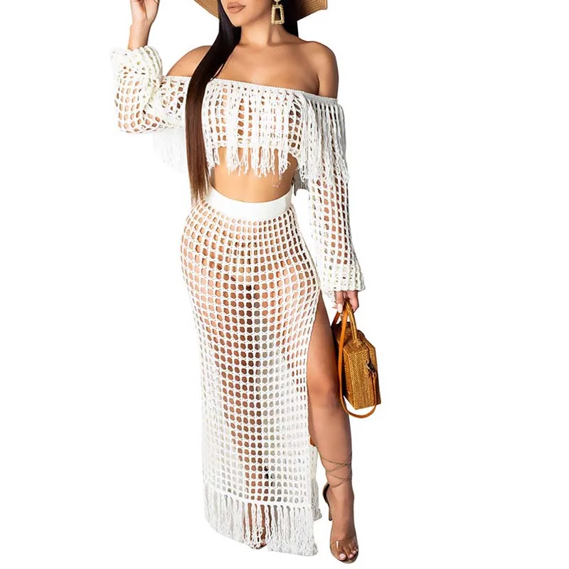 Women Set Casual Mesh Fringed Beach Set Off Shoulder Long Sleeve Crop Top +Splt Hem Long Dress AM0625
Women Set Casual Mesh Fringed Beach Set Off Shoulder Long Sleeve Crop Top +Splt Hem Long Dress AM0625