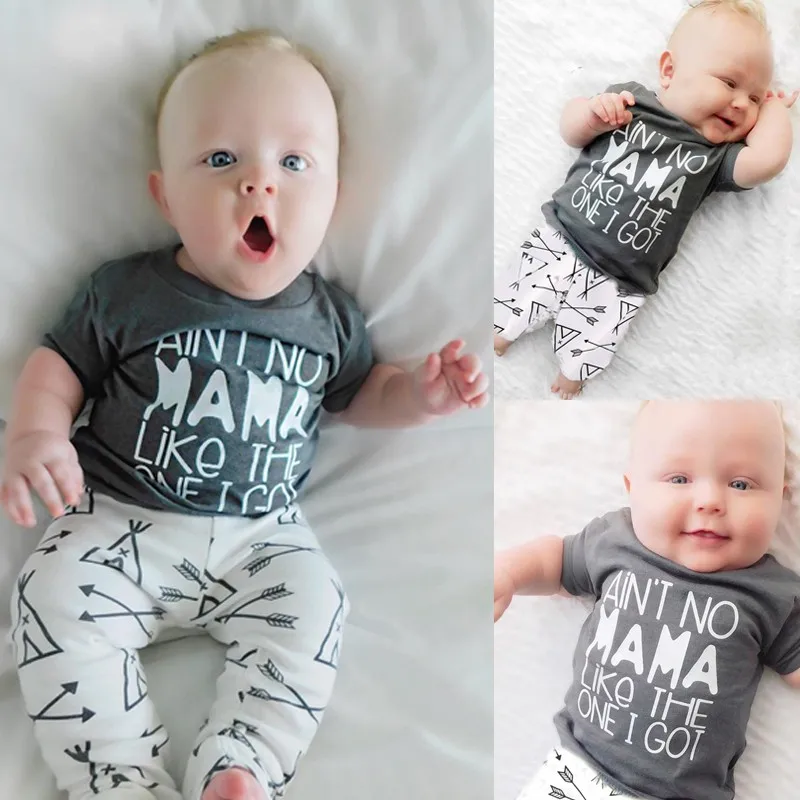 Фото Newborn Baby Boy Girl Clothes Set Mama's boy 2019 Summer Cotton T-shirt+Arrow Pants 2 Pieces Infant Toddle Clothing Outfit 0-24M  | Комплекты одежды для малышей (32820971003)