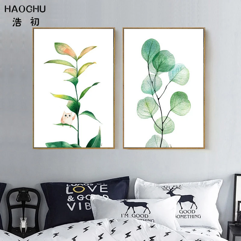 Холщовая картина HAOCHU с принтом листвы и скандинавских природы для домашнего