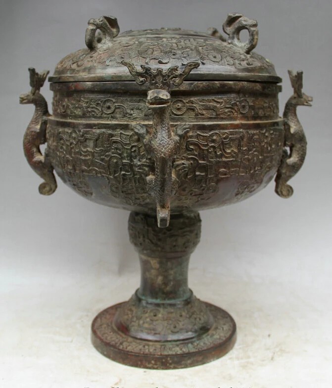 S5667 22" Old Chinese Bronze Beast handle food water vessel High foot Pot Jar Crock D0318
S5667 22" Old Chinese Bronze Beast handle food water vessel High foot Pot Jar Crock D0318