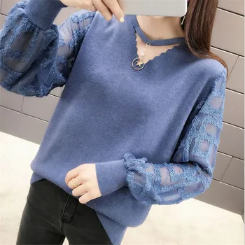 2020 Women New Knitted Full Sleeve V-neck Lace Turn-down Collar Lantern Sleeve Pullovers
2020 Women New Knitted Full Sleeve V-neck Lace Turn-down Collar Lantern Sleeve Pullovers