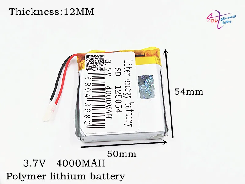 3.7V 4000mAh 125054 Polymer Lithium LiPo Rechargeable Battery For GPS DVD PAD E-book tablet pc laptop power bank video game | Электроника