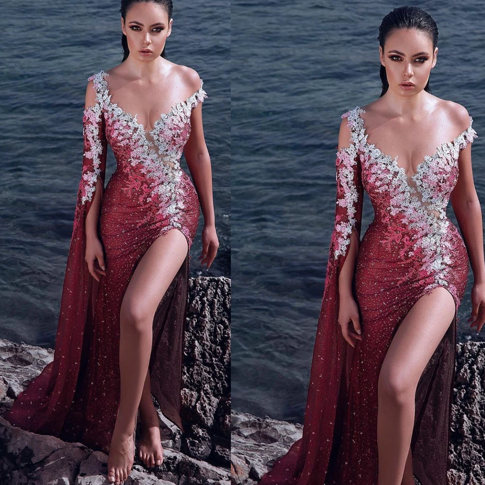 burgundy prom dresses sequins lace appliques beading long sleeve mermaid side slit red evening dresses gowns vestidos
burgundy prom dresses sequins lace appliques beading long sleeve mermaid side slit red evening dresses gowns vestidos