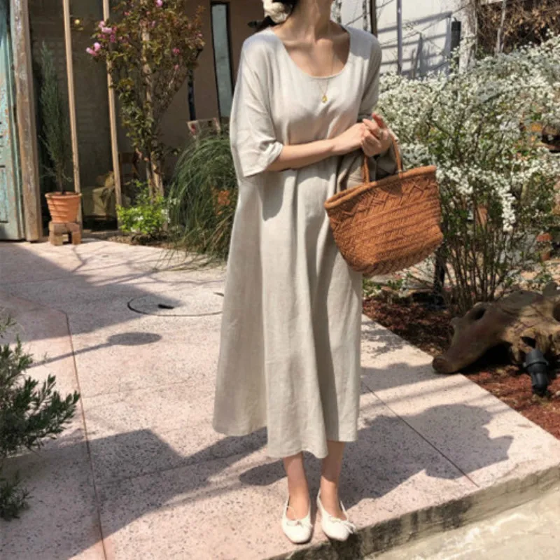 Women Summer Oversized Vintage Cotton Linen Long Dress Female Loose Straight Vestidos with Pocket Robe Femme Ete Casual Jurken
Women Summer Oversized Vintage Cotton Linen Long Dress Female Loose Straight Vestidos with Pocket Robe Femme Ete Casual Jurken