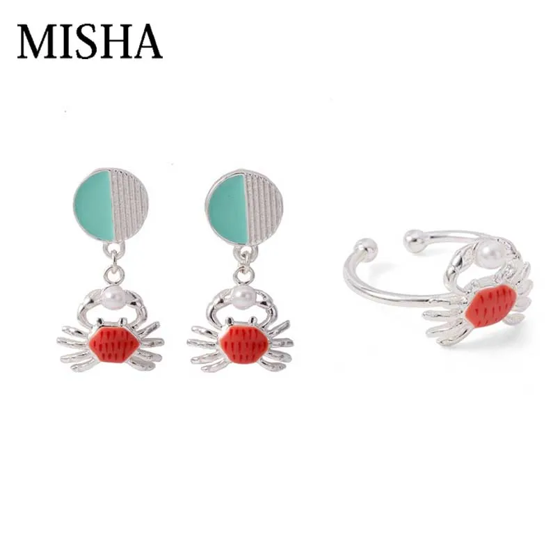 MISHA New unique Adjustable Ring & Earring Set Hot Crab ShapHandmade Jewelry Set Original Silver Imitation Pearl Ring 699
MISHA New unique Adjustable Ring & Earring Set Hot Crab ShapHandmade Jewelry Set Original Silver Imitation Pearl Ring 699