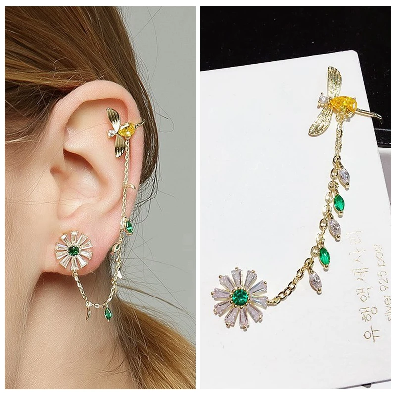 Exquisite Single Flower Stud Earring Cute Bee Ear Bone Cuff Gold Color Cubic Zirconia Earrings Women Jewelry
Exquisite Single Flower Stud Earring Cute Bee Ear Bone Cuff Gold Color Cubic Zirconia Earrings Women Jewelry