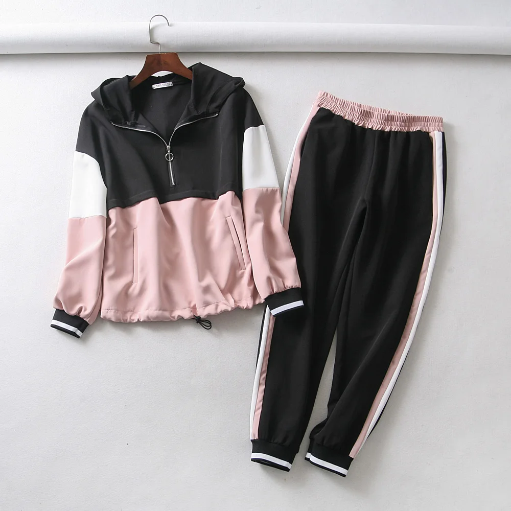 Set female autumn Women Loose Patchwork Pink Hooded Sweatshirts Female Tops and Side Stripe Harem Pant suits Two piece sets
Set female autumn Women Loose Patchwork Pink Hooded Sweatshirts Female Tops and Side Stripe Harem Pant suits Two piece sets