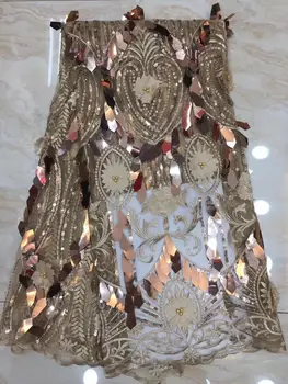 2019 African high quality sequence French Nigerian sequins net tulle mesh Swiss lace fabric for dress 5yards/lot gold 
2019 African high quality sequence French Nigerian sequins net tulle mesh Swiss lace fabric for dress 5yards/lot gold