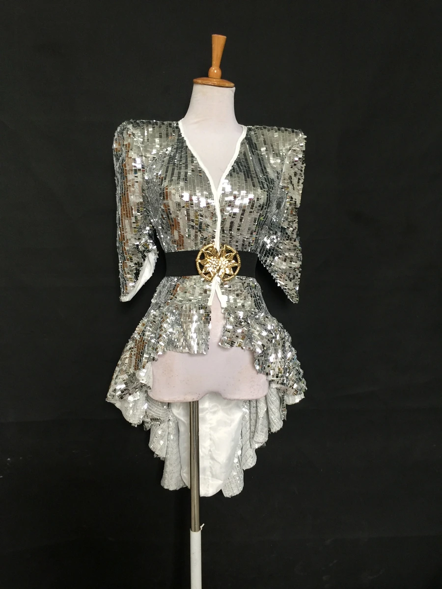 Stage Wear Sequined Shoulder Shiny Tuxedo Dress Costume Singer Guest