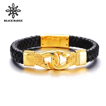 Black Weaving Leather Gold color Handcuff Men Bracelet 316L Stainless Steel Magnetic Clasp Men Hip Hop Steel Germanium Bracelet
Black Weaving Leather Gold color Handcuff Men Bracelet 316L Stainless Steel Magnetic Clasp Men Hip Hop Steel Germanium Bracelet