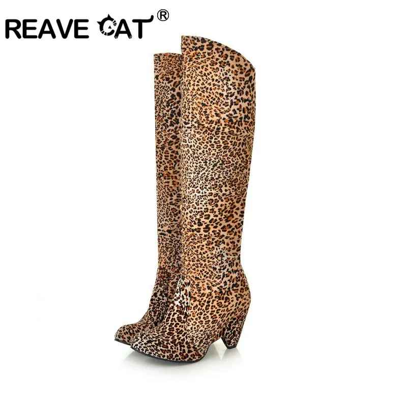 REAVE CAT New Women leopard knee boots spike high heels easy walking booties Female spring autumn work shoes big size 43 A2283
REAVE CAT New Women leopard knee boots spike high heels easy walking booties Female spring autumn work shoes big size 43 A2283
