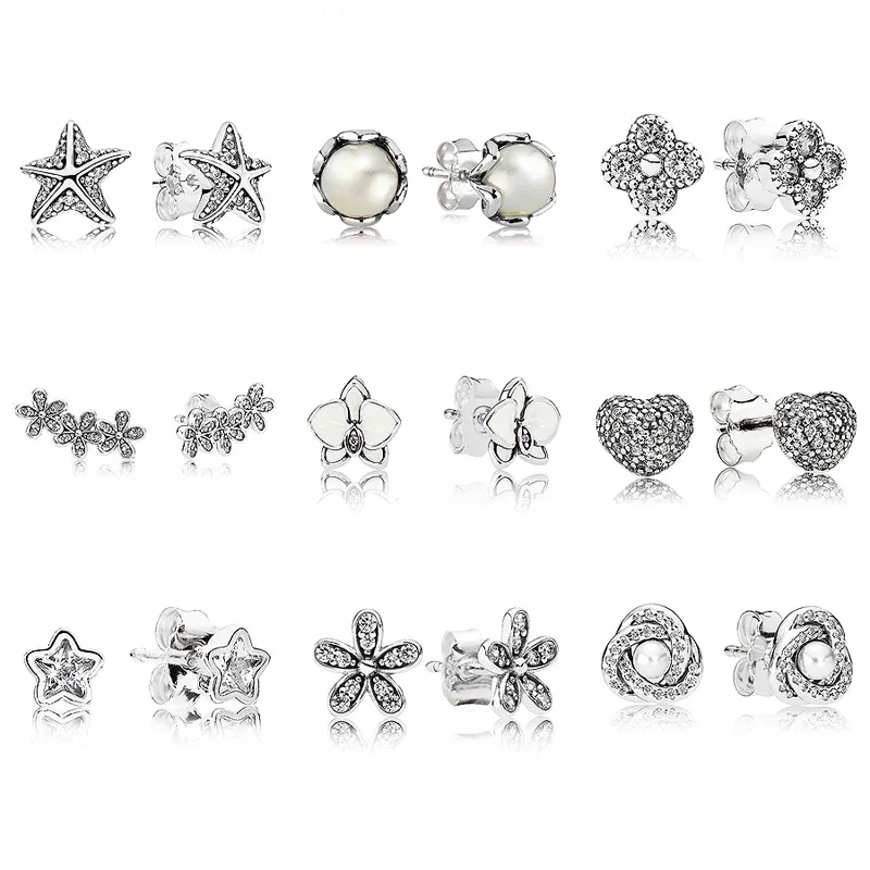 

Dazzling Daisy Clusters White Orchid 925 Sterling Silver Earrings Studs For Women Wedding Party Gift DIY Europe Jewelry