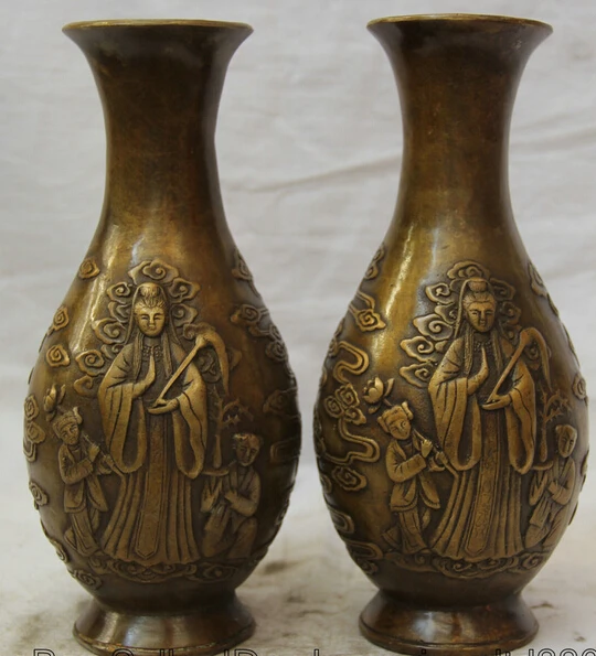 JP S0524 8" Signed Chinese Qing Copper Kwan-yin Guan Yin Bottle Vase Pot Statue Pair B0403
JP S0524 8" Signed Chinese Qing Copper Kwan-yin Guan Yin Bottle Vase Pot Statue Pair B0403