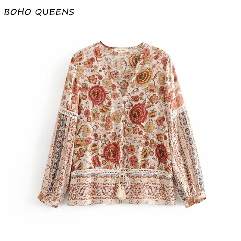 Vintage chic fashion women bohemian floral printed v-neck lace-up Boho blouse shirts long sleeve shirts female elegant blusas
Vintage chic fashion women bohemian floral printed v-neck lace-up Boho blouse shirts long sleeve shirts female elegant blusas
