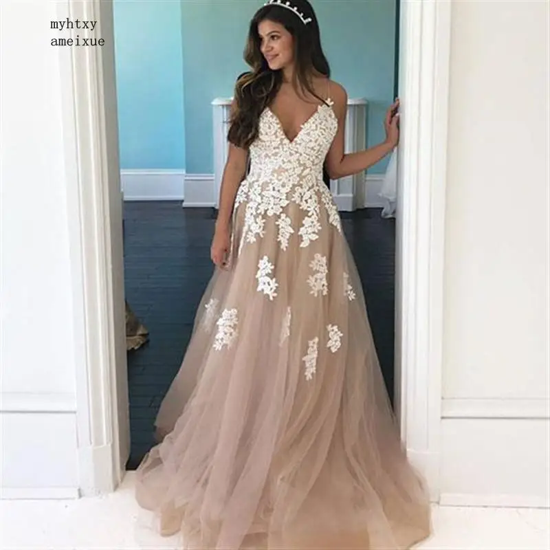 Champagne Spaghetti Straps Lace Appliques Gowns Tulle Cheap Wedding Dresses Plus Size Bridal Dresses Vestido De Noiva 2019
Champagne Spaghetti Straps Lace Appliques Gowns Tulle Cheap Wedding Dresses Plus Size Bridal Dresses Vestido De Noiva 2019