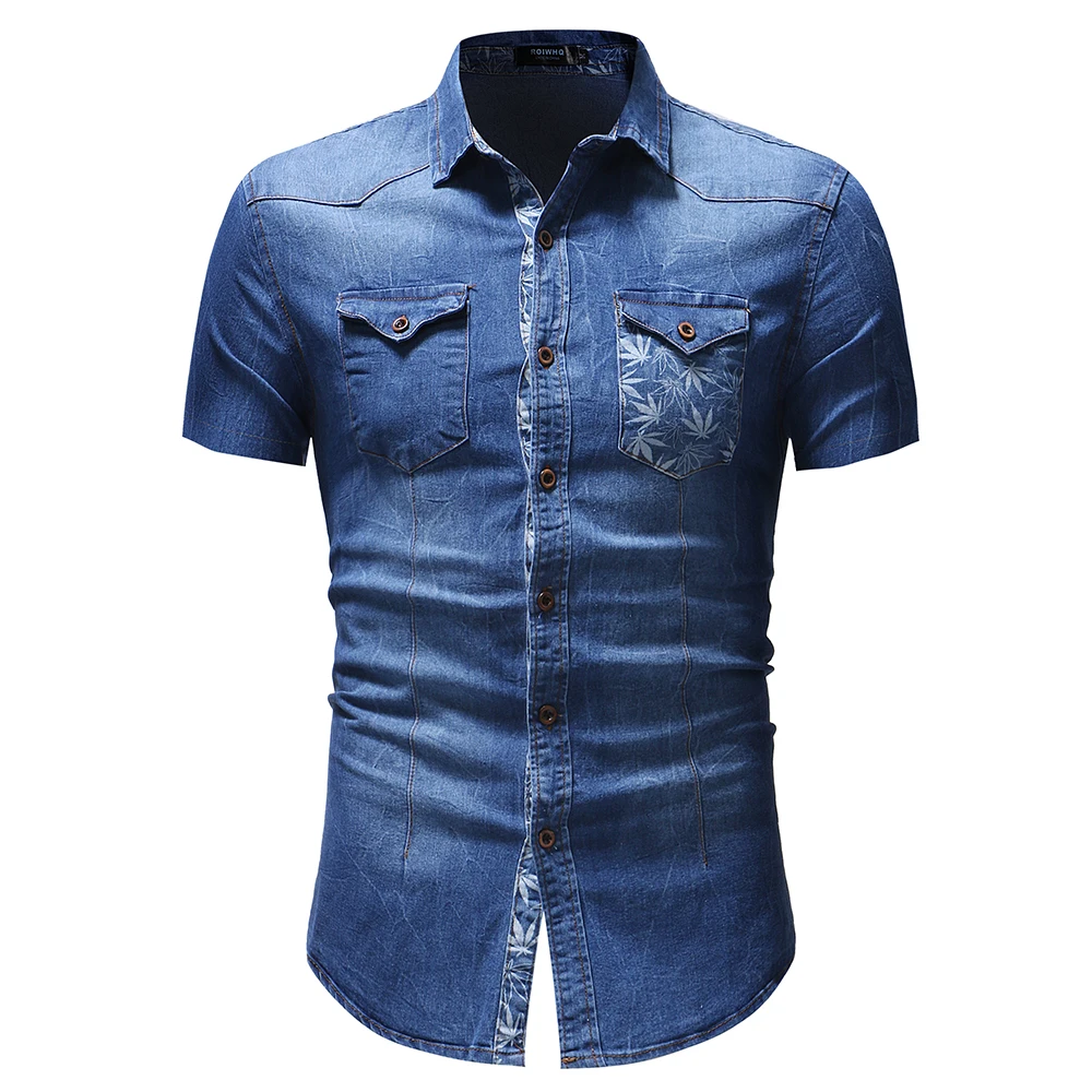 2019 New Camisa Masculina Short Sleeves Denim Shirt For Men Leaves Printed Pocket Shirts Fashion Casual Solid Shirts Man
2019 New Camisa Masculina Short Sleeves Denim Shirt For Men Leaves Printed Pocket Shirts Fashion Casual Solid Shirts Man