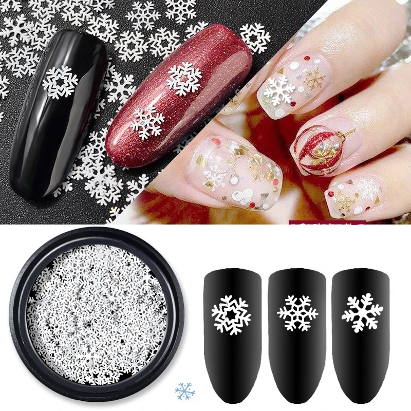 Фото Новые ультратонкие Рождественские снежинки блестки для ногтей белые