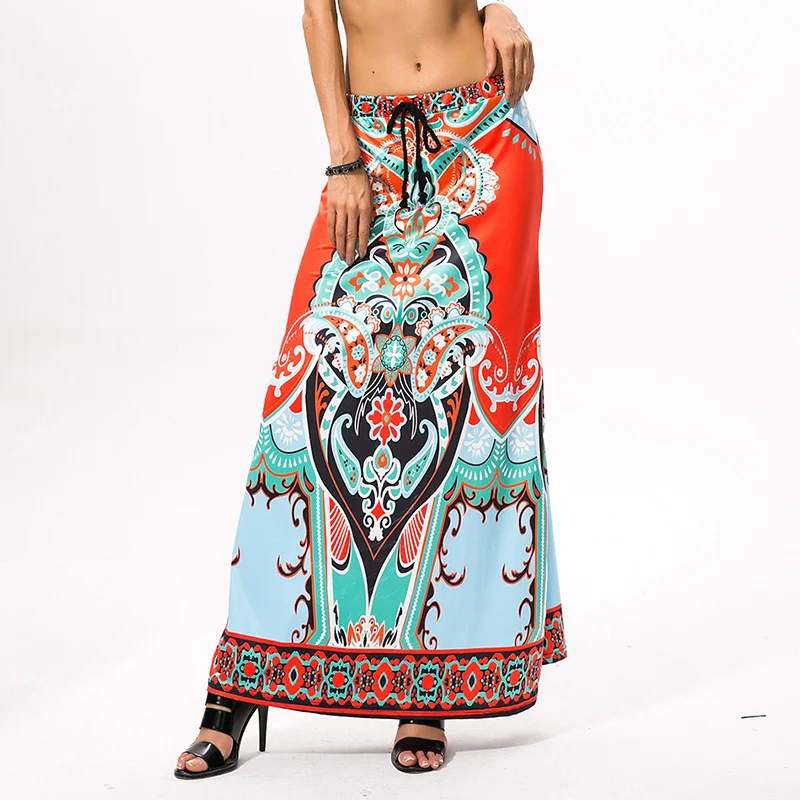 Fits 25 - 45 Waist African Boho Print Beach Maxi High Waist Skirts