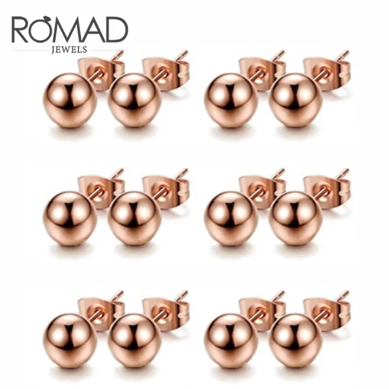 ROMAD Stainless Steel Rose Gold Color Ball Stud Earrings 4mm 6mm 8mm 10mm Titanium Earring For Women Jewewlry R4
ROMAD Stainless Steel Rose Gold Color Ball Stud Earrings 4mm 6mm 8mm 10mm Titanium Earring For Women Jewewlry R4