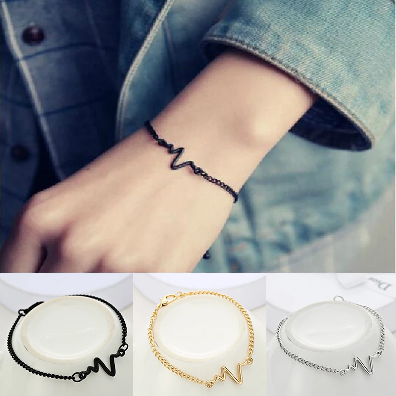 Simple Personality Bileklik Ecg Figure Lightning Fine Charm Bracelets Couple Heartbeat Frequency Bracelets Pulseras Mujer
Simple Personality Bileklik Ecg Figure Lightning Fine Charm Bracelets Couple Heartbeat Frequency Bracelets Pulseras Mujer