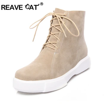 REAVE CAT woman ankle boots Lace up Round toe Flock Riding boots Platform Flat Anti-Slip Boots female Botas Feminina A1251
REAVE CAT woman ankle boots Lace up Round toe Flock Riding boots Platform Flat Anti-Slip Boots female Botas Feminina A1251