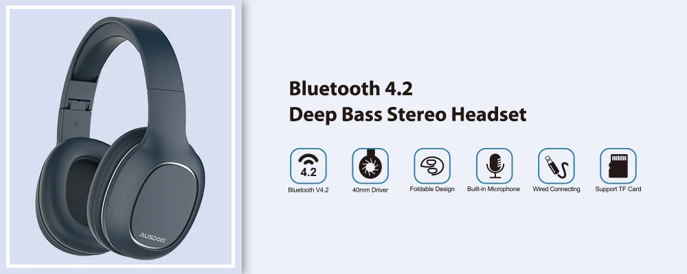 Ausdom M09 Wireless Headphones Bluetooth 4.2 Headset Foldable Deep Bass Bluetooth Headphone for iPhone Xiaomi Support TF Card