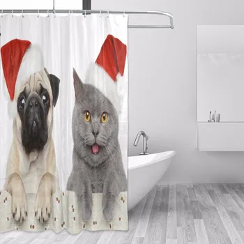Dog And Cat In Red Christmas Hat Shower Curtains Polyester Waterproof Bath Curtain Home Bathroom with 12 Hooks
Dog And Cat In Red Christmas Hat Shower Curtains Polyester Waterproof Bath Curtain Home Bathroom with 12 Hooks