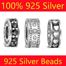 100% S925 Sterling Zilveren Spacer Kraal Charms Vnistar Groothandel Hart CZ Zirkoon DIY 925 Zilveren Europese Bead Charms(China)