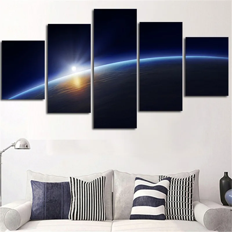 Multi Picture Combination 5 Pieces Canvas Painting Light Around Surface Of Earth Landscape Wall Poster Living Room Home Decor | Дом и сад