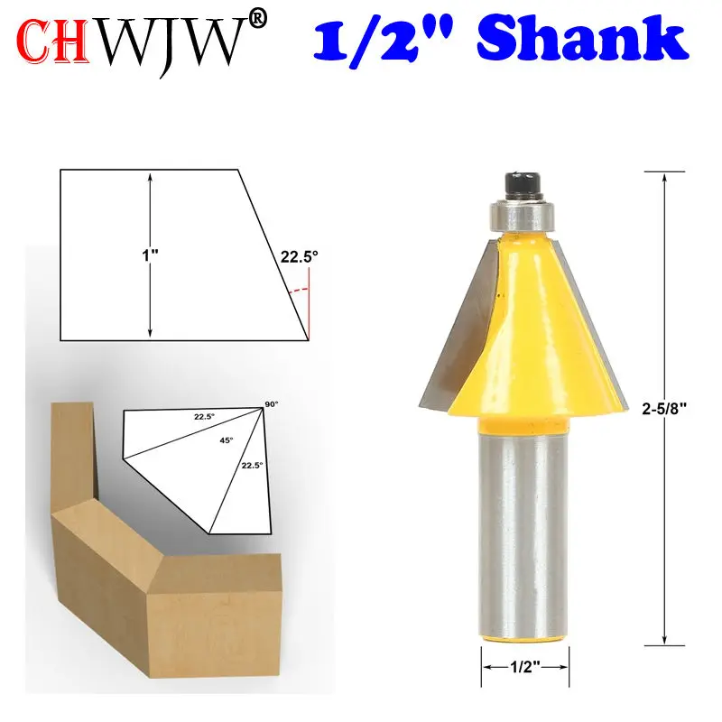 1pc 22.5Degree Chamfer & Bevel Edging Router Bit - 1/2" Shank - Chwjw 13904 woodworking cutter woodworking bits
1pc 22.5Degree Chamfer & Bevel Edging Router Bit - 1/2" Shank - Chwjw 13904 woodworking cutter woodworking bits