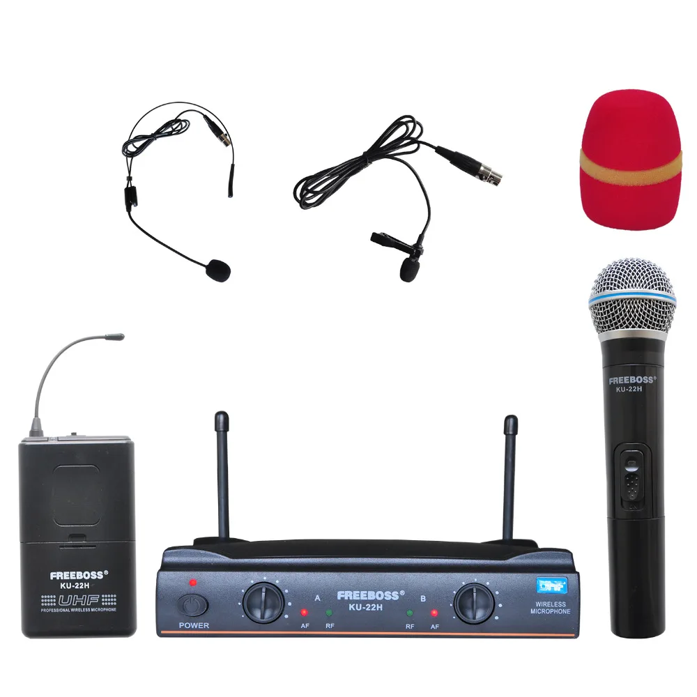 UHF Dual Channel Mic Transmitter Professional Karaoke Wireless Headset + Lapel + Handheld Microphone consumer electronic KU-22H
UHF Dual Channel Mic Transmitter Professional Karaoke Wireless Headset + Lapel + Handheld Microphone consumer electronic KU-22H