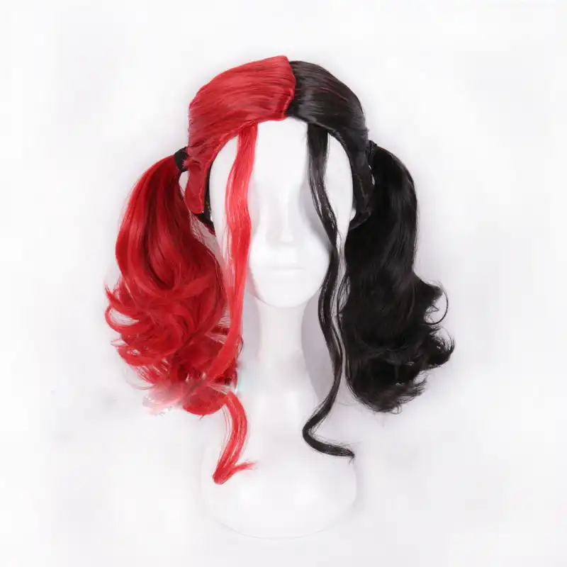 Парик Харли Квинн черный и красный вьющиеся волосы косплей вечерние парики ...
