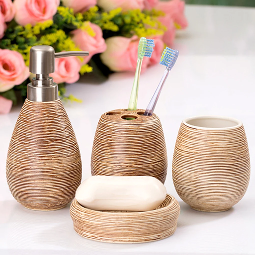 4PCS Ceramic Soap Dish Dispenser Toothbrush Holder Bathroom Accessory Set Durable Ceramics Tooth-brushing Cup Lotion Bottle Kit
4PCS Ceramic Soap Dish Dispenser Toothbrush Holder Bathroom Accessory Set Durable Ceramics Tooth-brushing Cup Lotion Bottle Kit