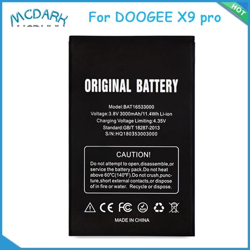 For DOOGEE X9 Pro Battery BAT16533000 Batterie Bateria Batterij Accumulator 3000mAh For Doogee X9 X9S
For DOOGEE X9 Pro Battery BAT16533000 Batterie Bateria Batterij Accumulator 3000mAh For Doogee X9 X9S