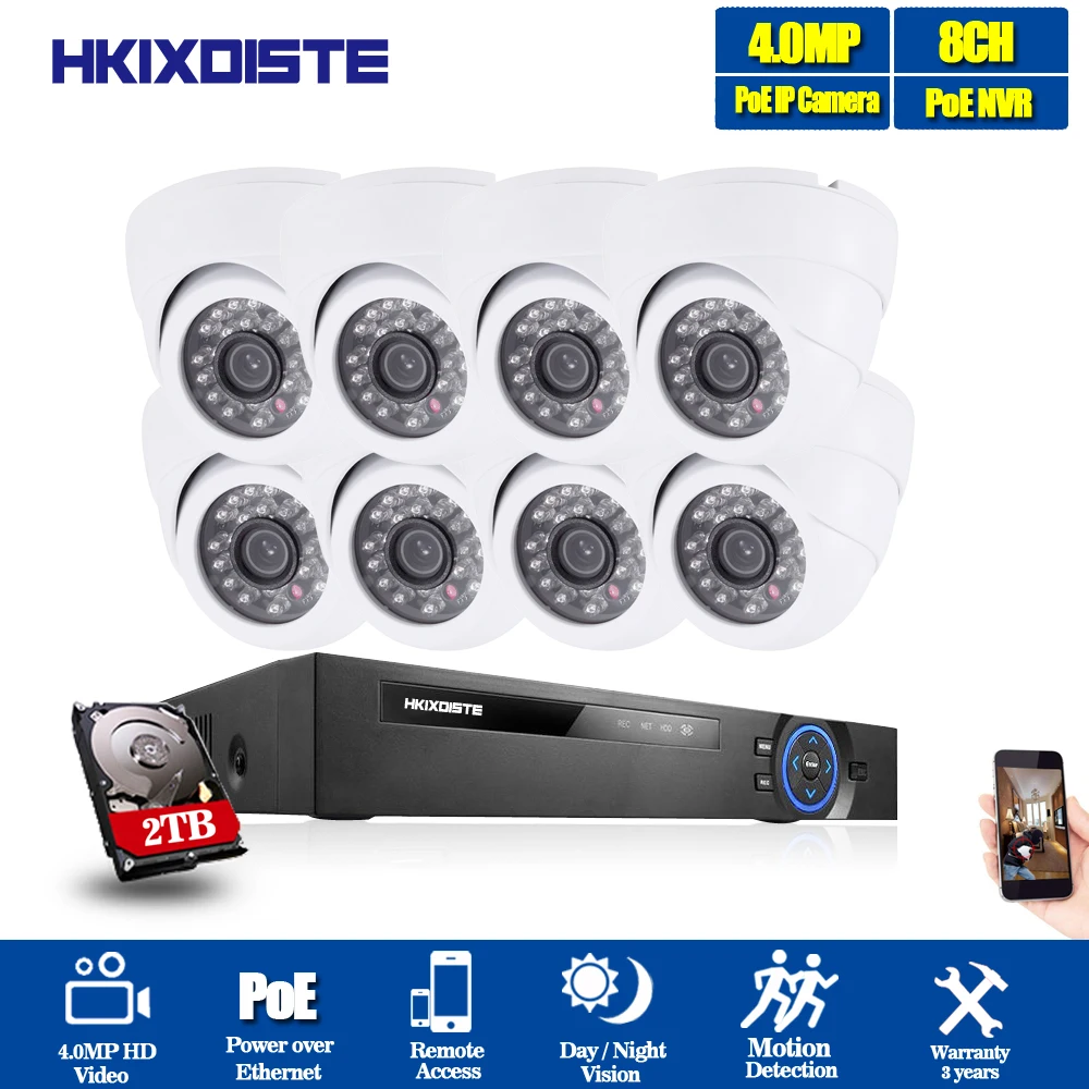 

HKIXDISTE 8CH 5MP 4MP NVR POE CCTV Camera System 4.0MP Indoor Outdoor Dome IP Camera P2P Video Security Surveillance Kit 2TB