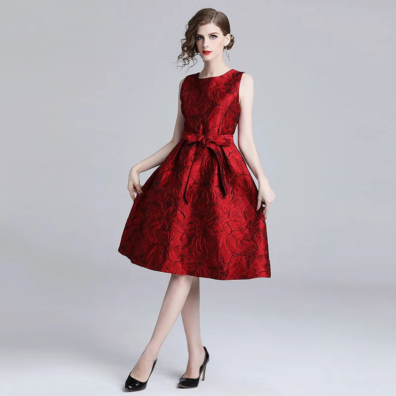 Red Floral Jacquard Sleeveless Slim Tunic Dress Women Elegant Vintage Sexy Party Dress Bow Sashes Summer Sundress Clothing
Red Floral Jacquard Sleeveless Slim Tunic Dress Women Elegant Vintage Sexy Party Dress Bow Sashes Summer Sundress Clothing