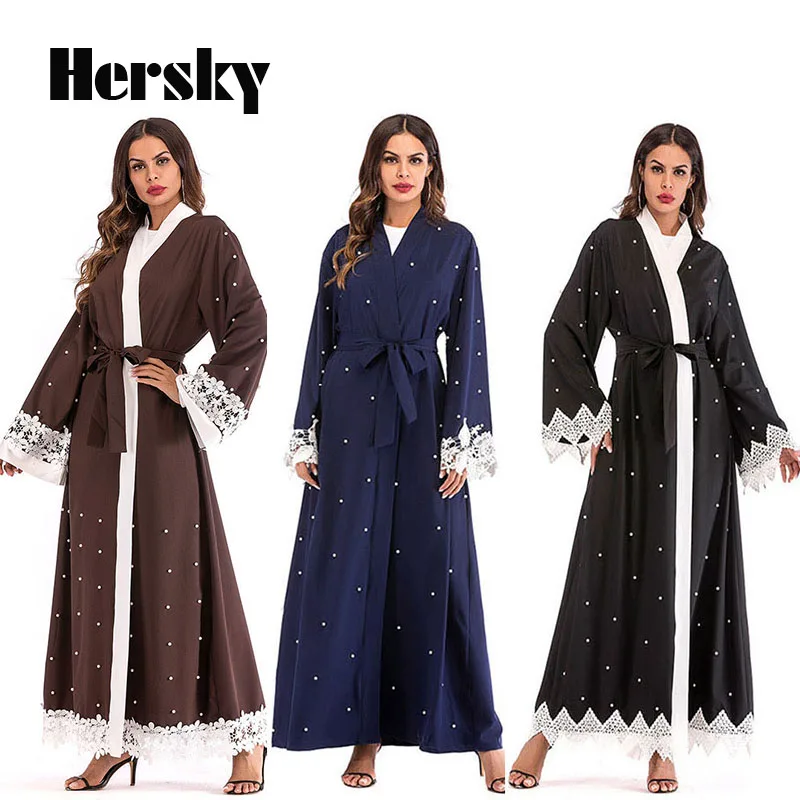 Fashionable XXL Women Beading Open Abaya Muslim Stitching Long Sleeve Dress Islamic Clothing Turkish Musulmane Robe With A Belt
Fashionable XXL Women Beading Open Abaya Muslim Stitching Long Sleeve Dress Islamic Clothing Turkish Musulmane Robe With A Belt