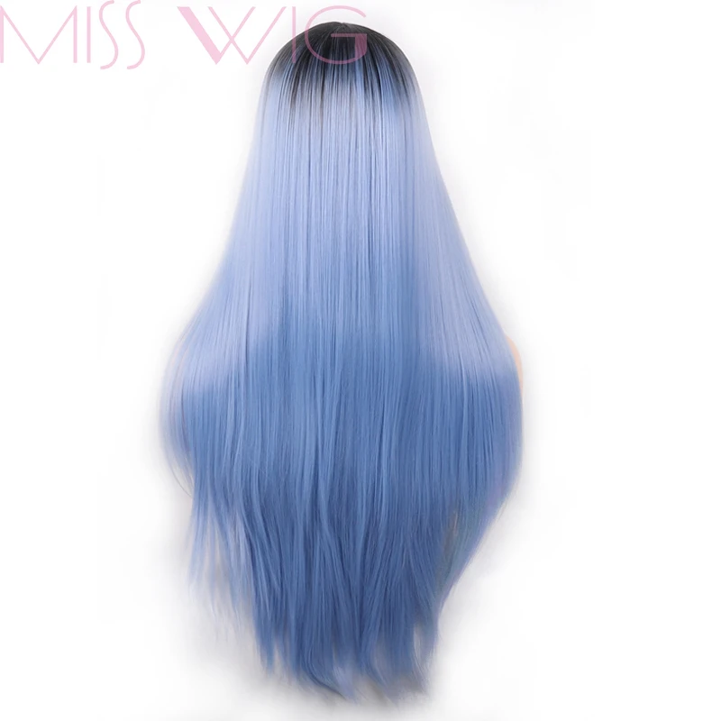MISS WIG Ombre Blue Straight Long Synthetic Wigs For Women Black Red 24 inch 6 Colors Available Cosplay Wigs (2)