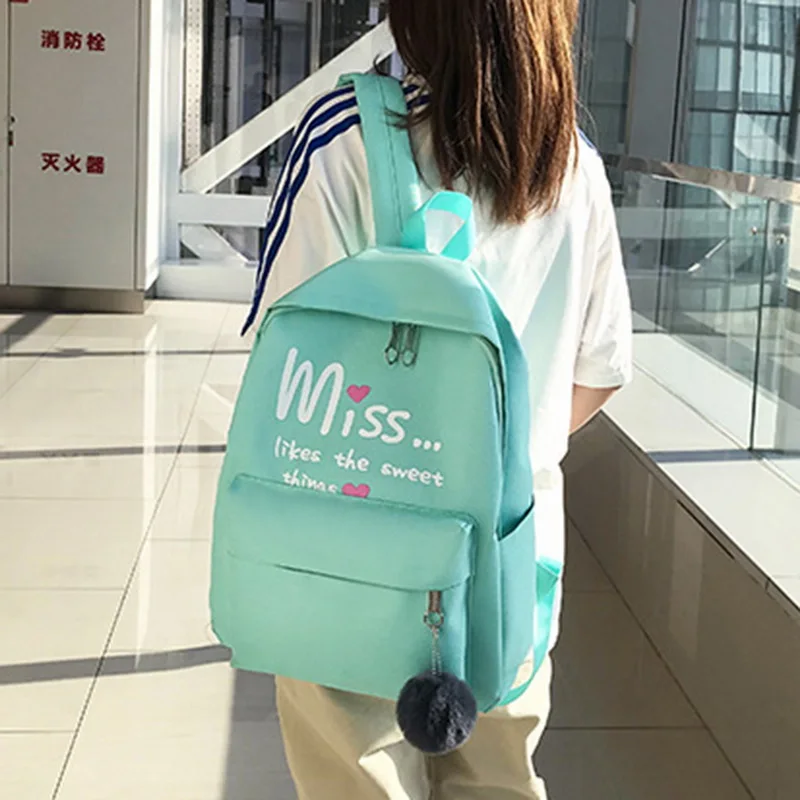 Backpack - 5pcs/set School Bag for Teenager Student Girls Women Canvas Backpack Bow Bundle Backpack Solid Mochila Backpack Schoolbag