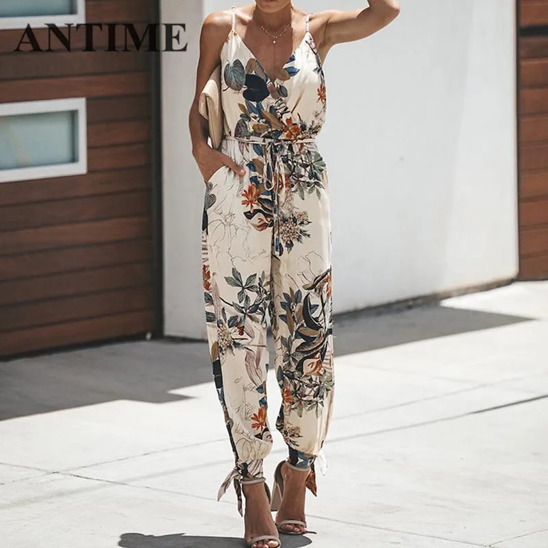 ANTIME Casual Beach Rompers Women Spring Summer Deep V Neck Print Flowers Beige High Street Sash Bow Elegant Fashion Jumpsuit
ANTIME Casual Beach Rompers Women Spring Summer Deep V Neck Print Flowers Beige High Street Sash Bow Elegant Fashion Jumpsuit