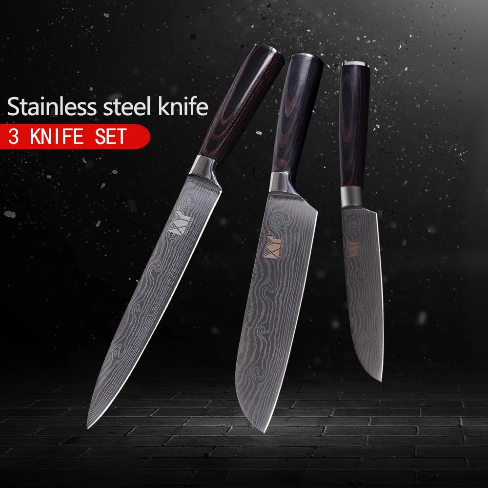 XYj Brand 3-pieces Kitchen Knives 3.5, 5, 5 ,7 , 8, 8 Inch Well-balanced Kitchen Tools High Carbon 7Cr17 Stainless Steel Knives 
XYj Brand 3-pieces Kitchen Knives 3.5, 5, 5 ,7 , 8, 8 Inch Well-balanced Kitchen Tools High Carbon 7Cr17 Stainless Steel Knives