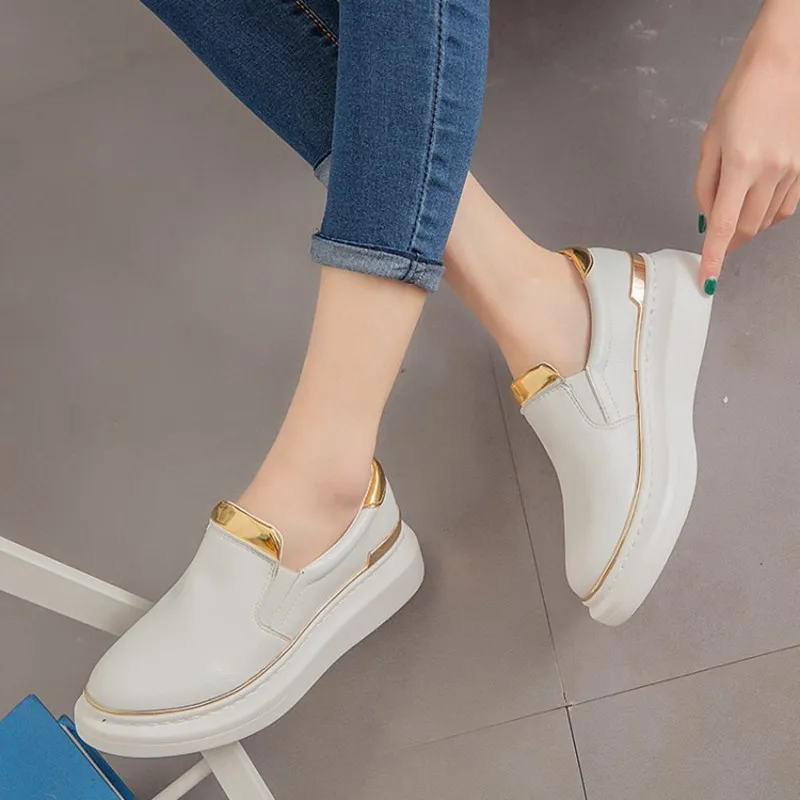 COOTELILI Autumn White Platform Flat Shoes Woman Ladies Shoes Comfortable Creepers PU Leather Oxford Shoes For Women 35-40 (6)