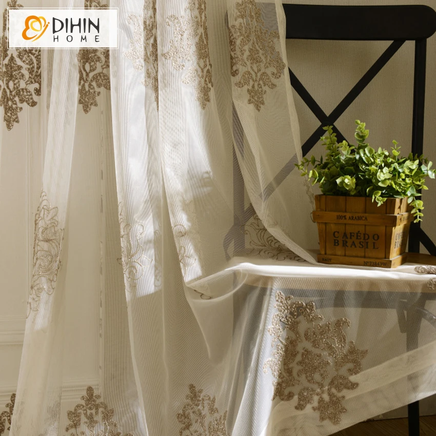Фото DIHIN 1 PC 3D European Embroidered Jacquard Tulle Voile Fabric Window Screening Sheer Curtain For Living Room | Дом и сад