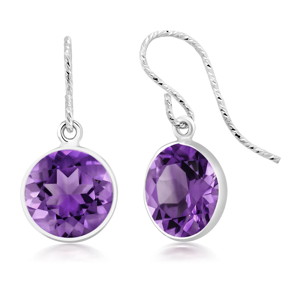 4.00 Ct Round Purple Amethyst Gemstone Birthstone 925 Sterling Silver Ladies Diamond Cut Finish Dangle Earrings 9mm | Украшения и