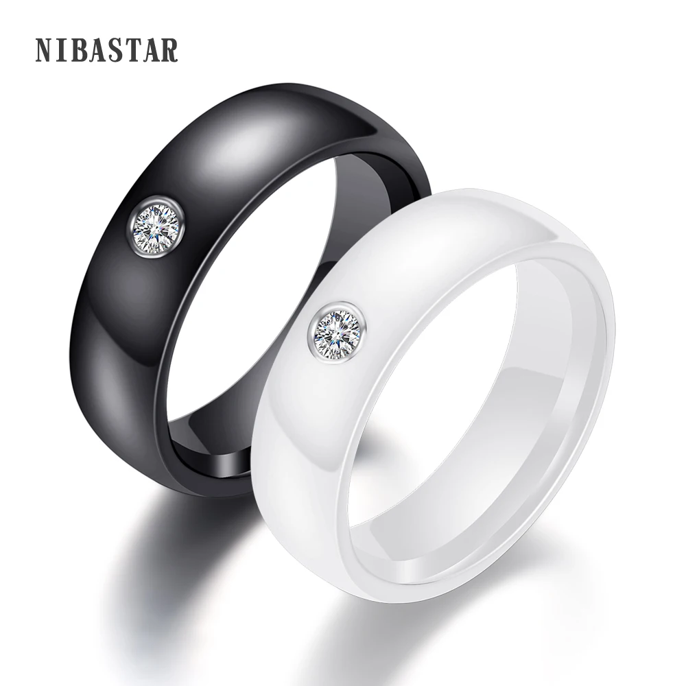 Женское керамическое кольцо с большим кристаллом обручальное шириной 6 мм